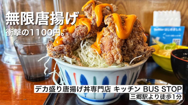 【食べ放題】三郷市のデカ盛り唐揚げ丼専門店 キッチン BUS STOPで1100円の内容が凄すぎた。