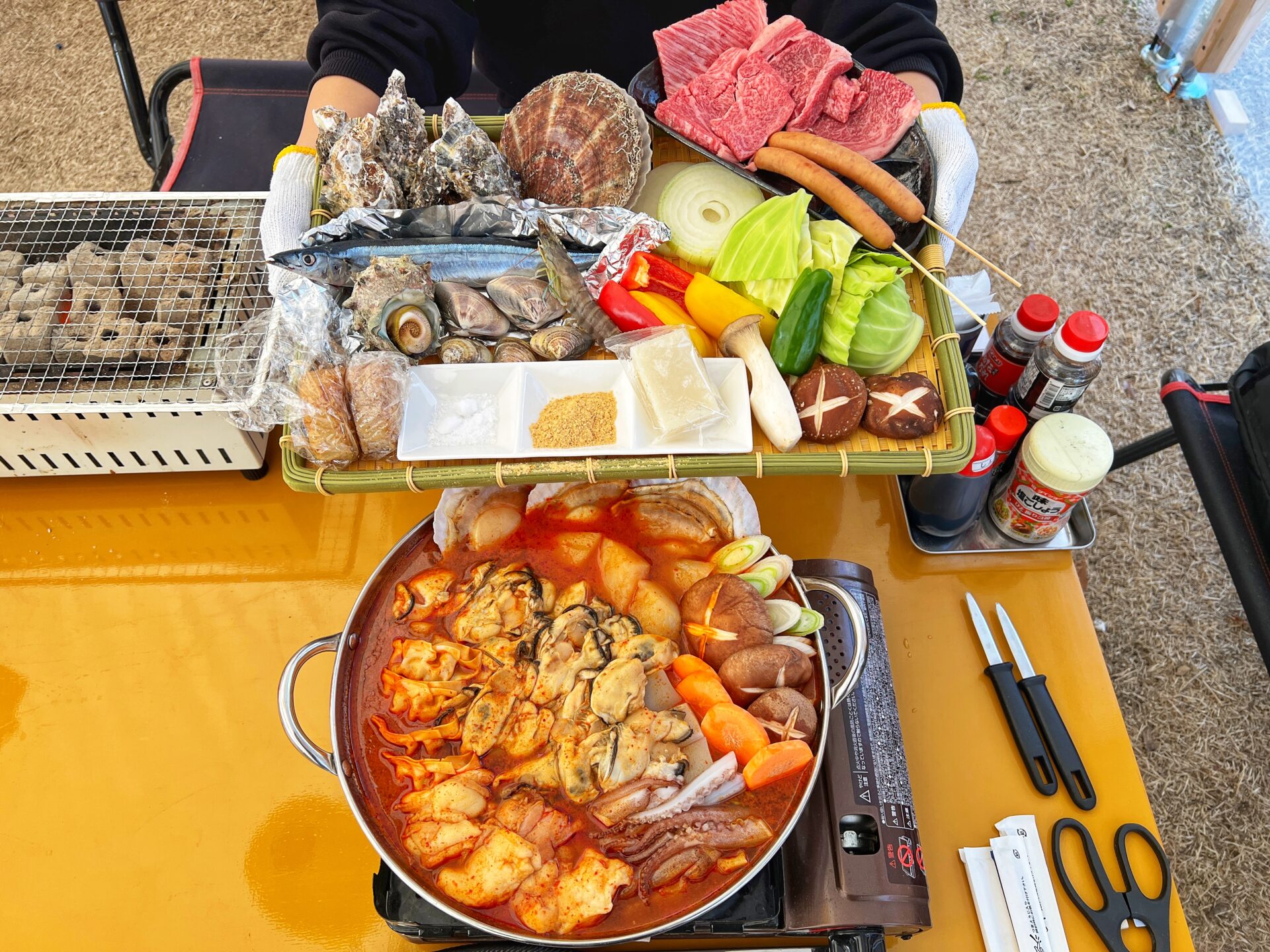 富士見市「牡蠣小屋 恵比寿丸」びん沼自然公園で新鮮な魚貝の海鮮BBQが3月末まで開催中